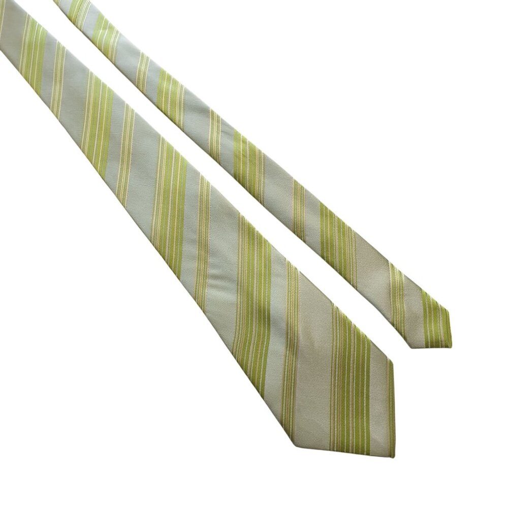 Clericci Vintage Lime Green Designer Striped Polyester Retro Necktie Office Gift